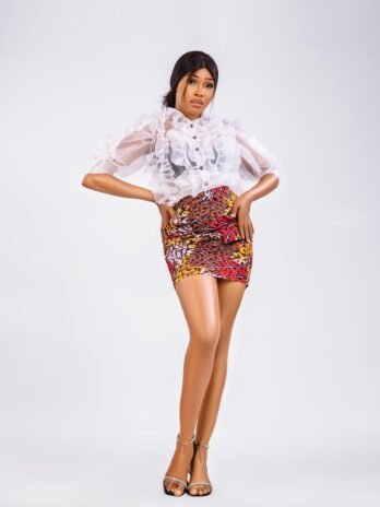 White Ruffle Blouse With Ankara Print Skirt