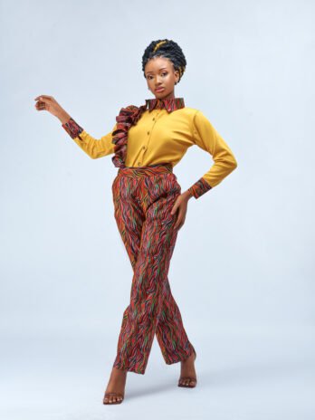 Ankara Longsleeve Shirt With Rubble And Trouser Set